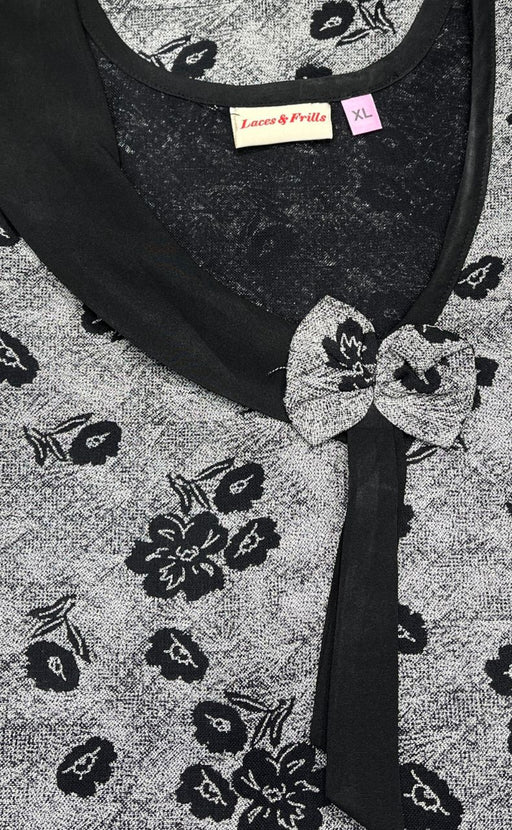 Grey/Black Leafy Spun Nighty. Pure Durable Cotton | Laces and Frills - Laces and Frills