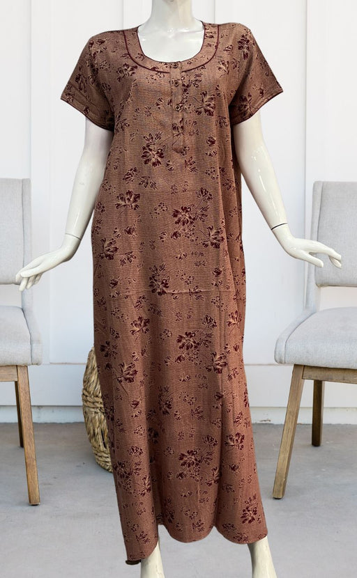 Maroon Flora Spun Nighty. Pure Durable Cotton | Laces and Frills - Laces and Frills