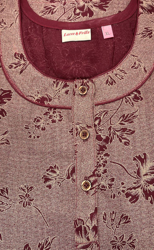 Maroon Flora Spun Nighty. Pure Durable Cotton | Laces and Frills - Laces and Frills