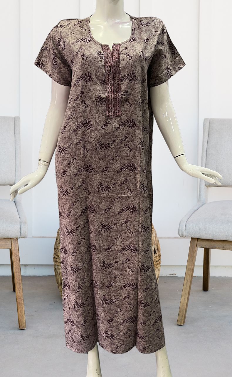 Violet Leafy Spun Nighty. Pure Durable Cotton | Laces and Frills - Laces and Frills