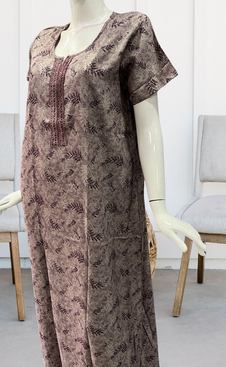 Violet Leafy Spun Nighty. Pure Durable Cotton | Laces and Frills - Laces and Frills