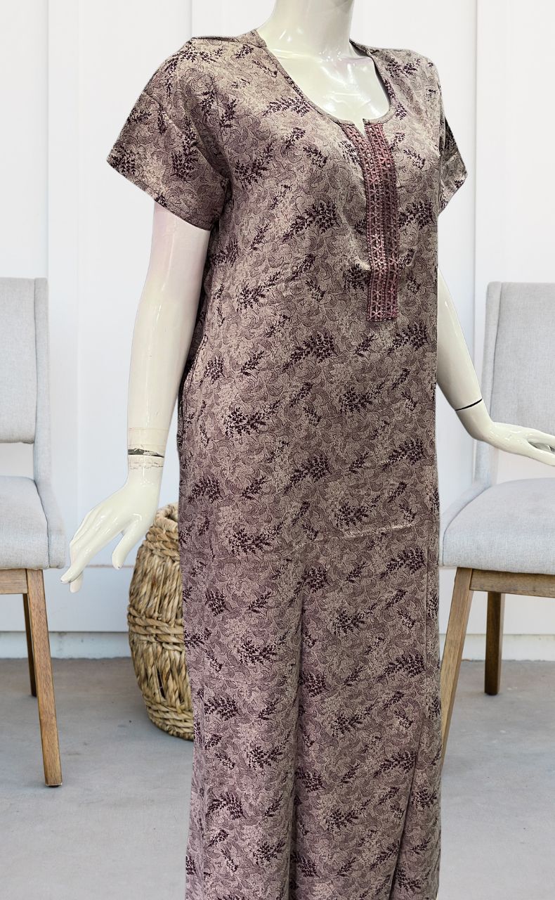 Violet Leafy Spun Nighty. Pure Durable Cotton | Laces and Frills - Laces and Frills