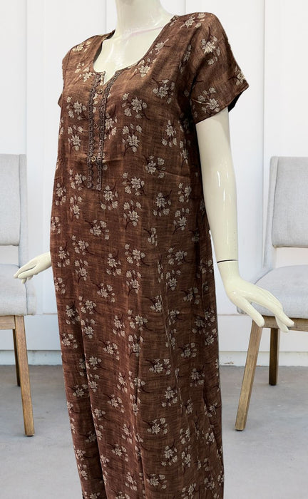 Brown Floral Spun Nighty. Pure Durable Cotton | Laces and Frills - Laces and Frills