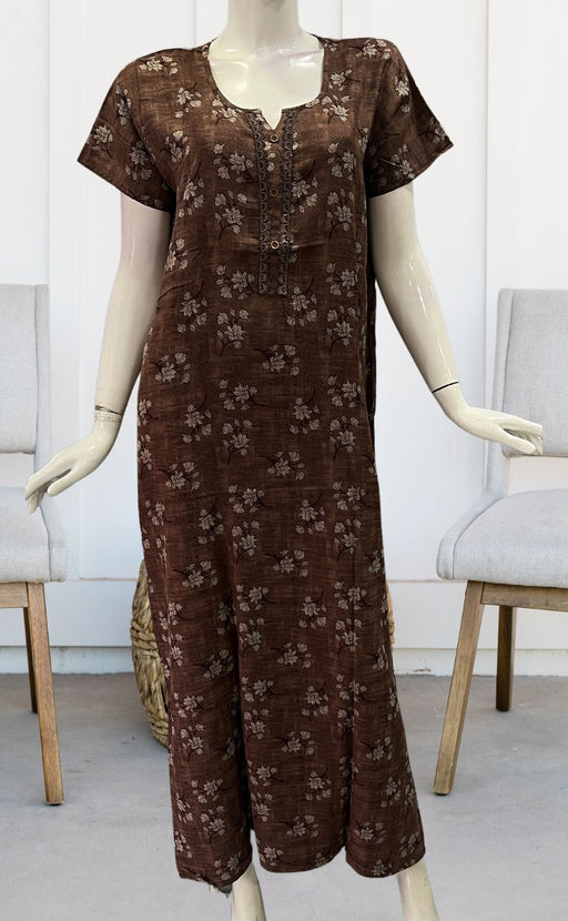 Brown Floral Spun Nighty. Pure Durable Cotton | Laces and Frills - Laces and Frills