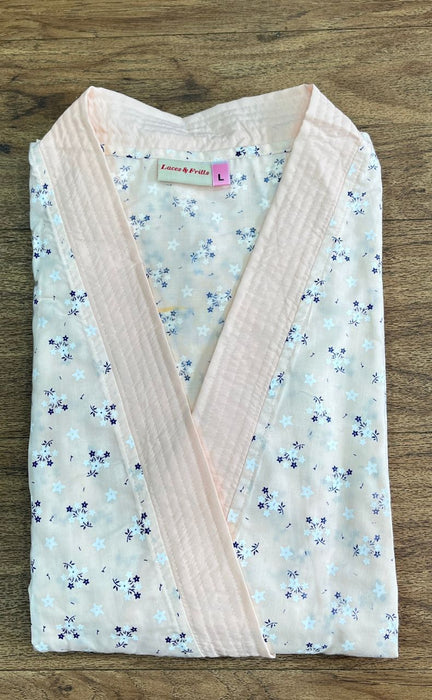 Peach Floral Pure Cotton House Coat Set. Boutique Cotton Fabric | Laces and Frills - Laces and Frills