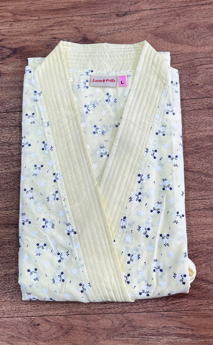 Light Yellow Floral Pure Cotton House Coat Set. Boutique Cotton Fabric | Laces and Frills - Laces and Frills