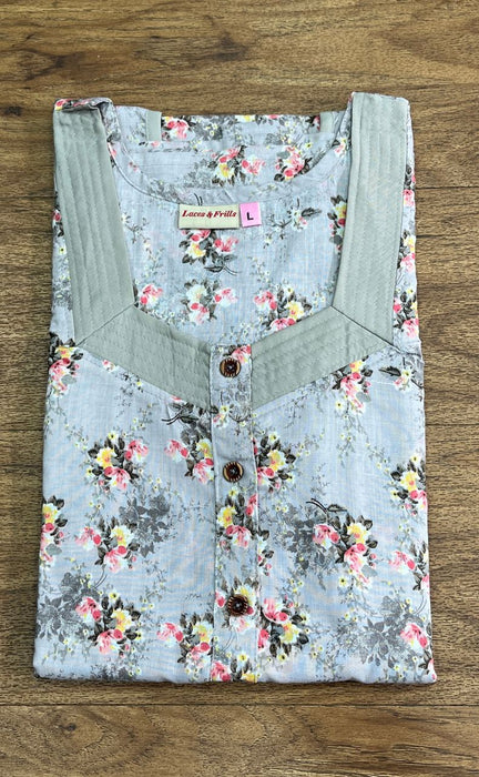 Grey Floral Pure Cotton House Coat Set. Boutique Cotton Fabric | Laces and Frills - Laces and Frills