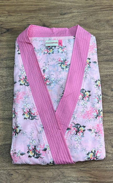 Pink Floral Pure Cotton House Coat Set. Boutique Cotton Fabric | Laces and Frills - Laces and Frills