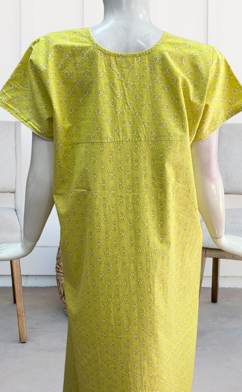 Yellow Tiny Flora Pure Cotton Nighty. Pure Durable Cotton | Laces and Frills - Laces and Frills
