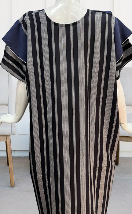Navy Blue Stripes Spun Nighty. Flowy Spun Fabric | Laces and Frills - Laces and Frills