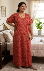 Red Garden Spun Nighty. Flowy Spun Fabric | Laces and Frills - Laces and Frills