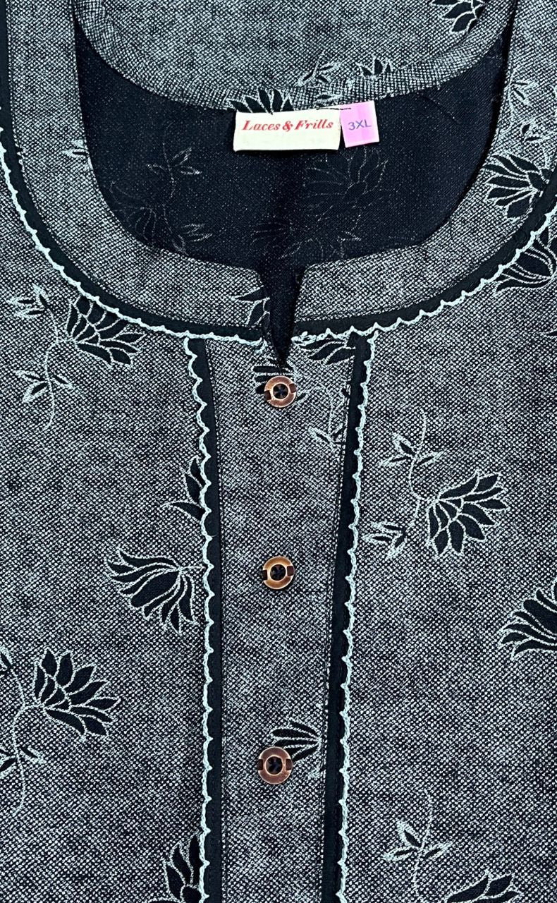 Black Flora Spun Nighty. Flowy Spun Fabric | Laces and Frills - Laces and Frills