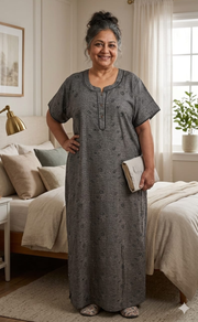 Black Flora Spun Nighty. Flowy Spun Fabric | Laces and Frills - Laces and Frills