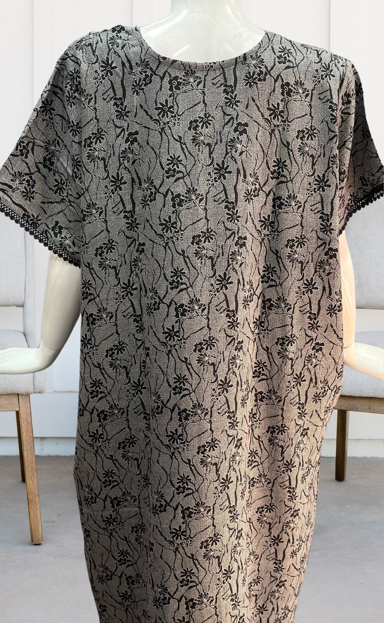 Black Tiny Floral Spun Nighty. Flowy Spun Fabric | Laces and Frills - Laces and Frills