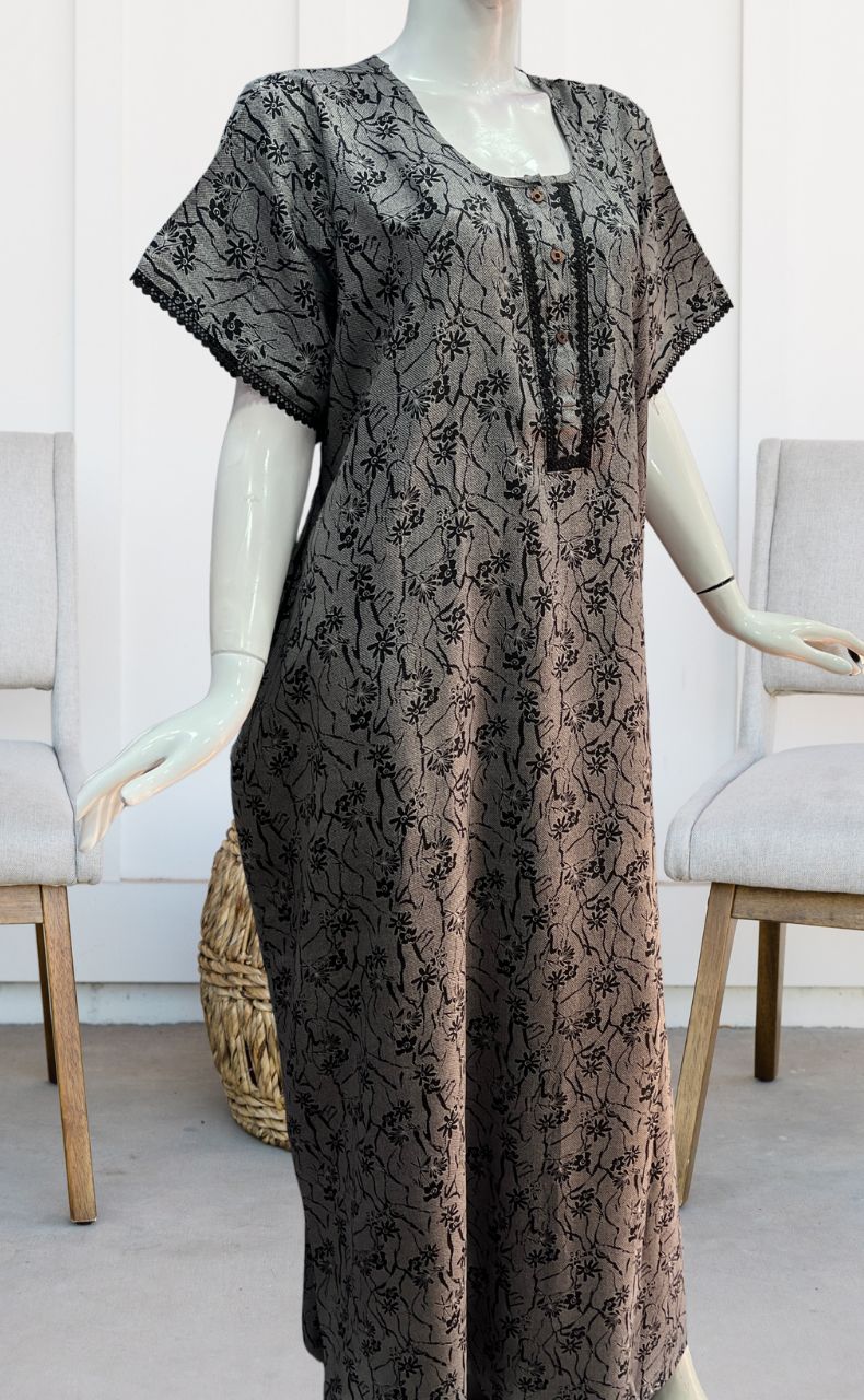 Black Tiny Floral Spun Nighty. Flowy Spun Fabric | Laces and Frills - Laces and Frills