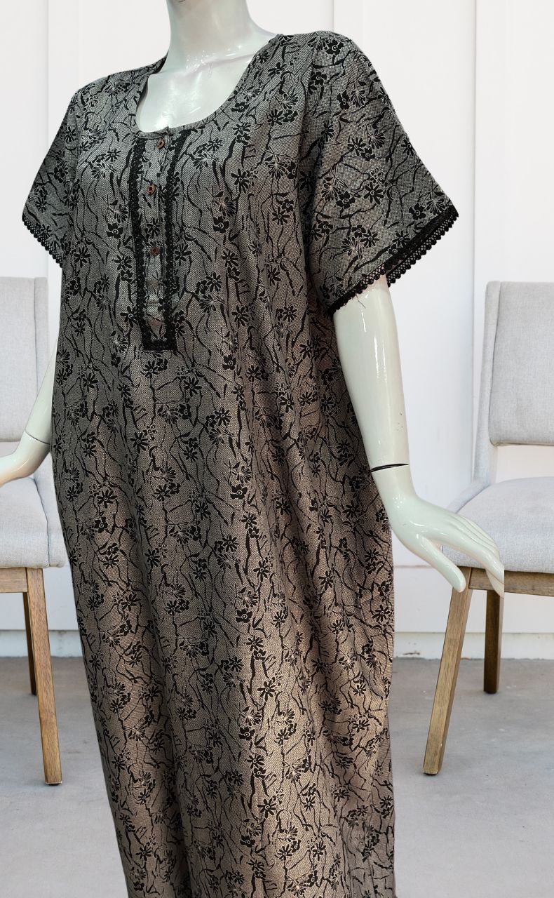 Black Tiny Floral Spun Nighty. Flowy Spun Fabric | Laces and Frills - Laces and Frills