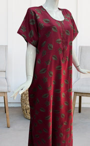 Maroon Leafy Spun Nighty. Flowy Spun Fabric | Laces and Frills - Laces and Frills