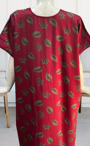 Maroon Leafy Spun Nighty. Flowy Spun Fabric | Laces and Frills - Laces and Frills