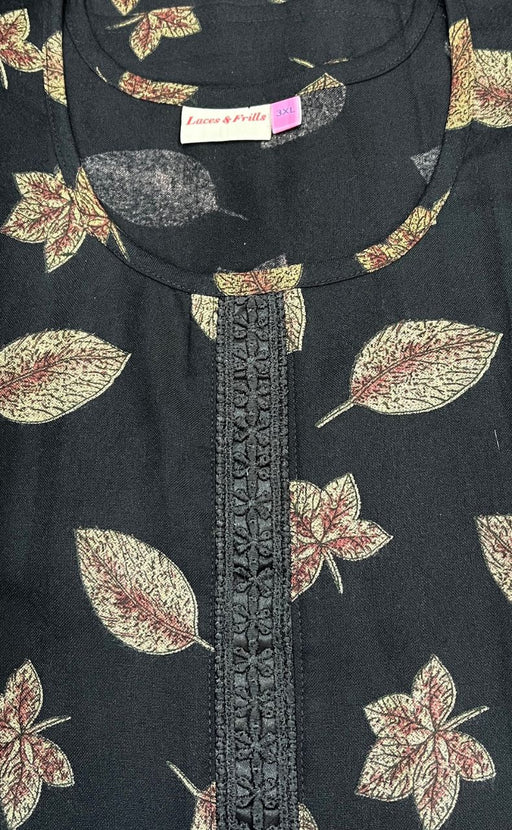 Black Leafy Spun Nighty. Flowy Spun Fabric | Laces and Frills - Laces and Frills