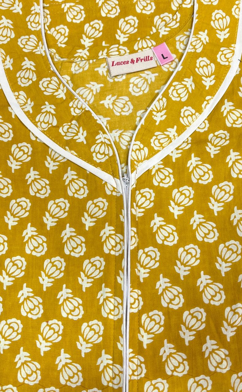 Mustard Buds Pure Cotton Zip Nighty. Pure Durable Cotton | Laces and Frills - Laces and Frills