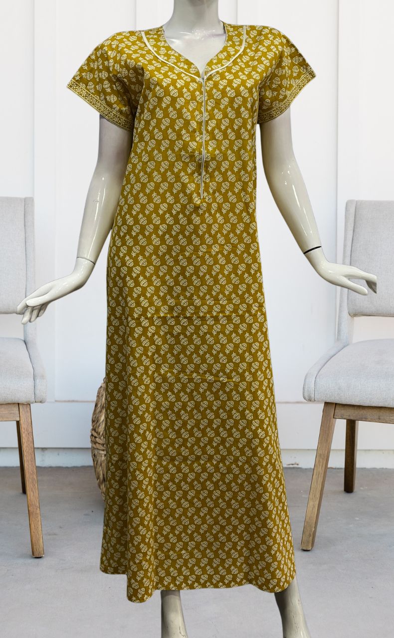 Mustard Buds Pure Cotton Zip Nighty. Pure Durable Cotton | Laces and Frills - Laces and Frills