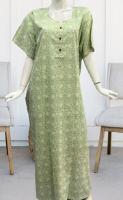 Pista Green Floral Pure Cotton Nighty. Pure Durable Cotton | Laces and Frills - Laces and Frills