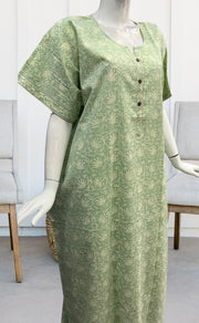 Pista Green Floral Pure Cotton Nighty. Pure Durable Cotton | Laces and Frills - Laces and Frills