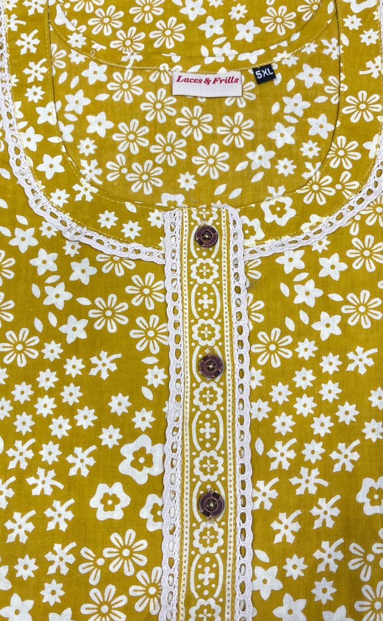 Yellow Tiny Floral Pure Cotton Nighty. Pure Durable Cotton | Laces and Frills - Laces and Frills