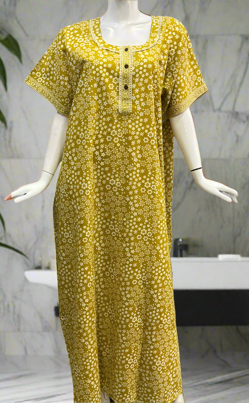 Yellow Tiny Floral Pure Cotton Nighty. Pure Durable Cotton | Laces and Frills