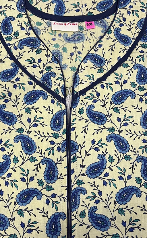 Off White/Blue Manga Motifs Pure Cotton Nighty. Pure Durable Cotton | Laces and Frills - Laces and Frills