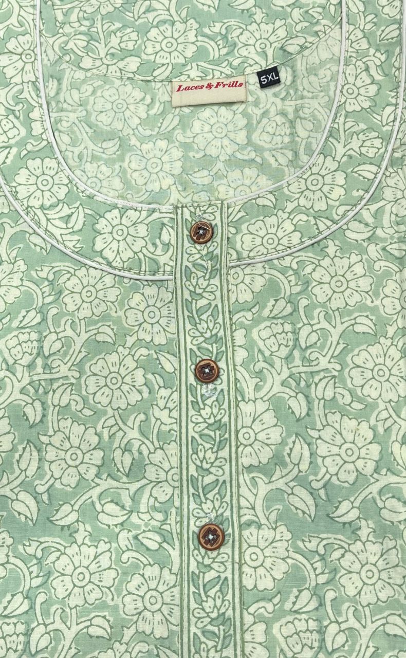 Pista Green Garden Pure Cotton Nighty. Pure Durable Cotton | Laces and Frills - Laces and Frills