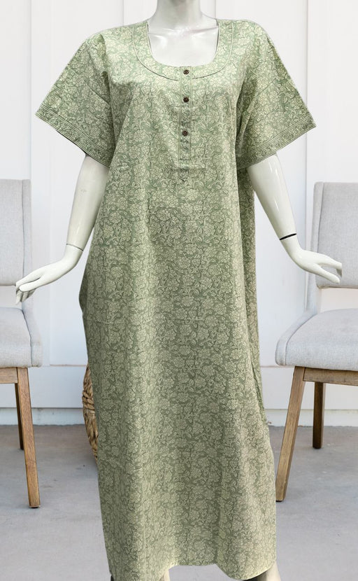Pista Green Garden Pure Cotton Nighty. Pure Durable Cotton | Laces and Frills - Laces and Frills