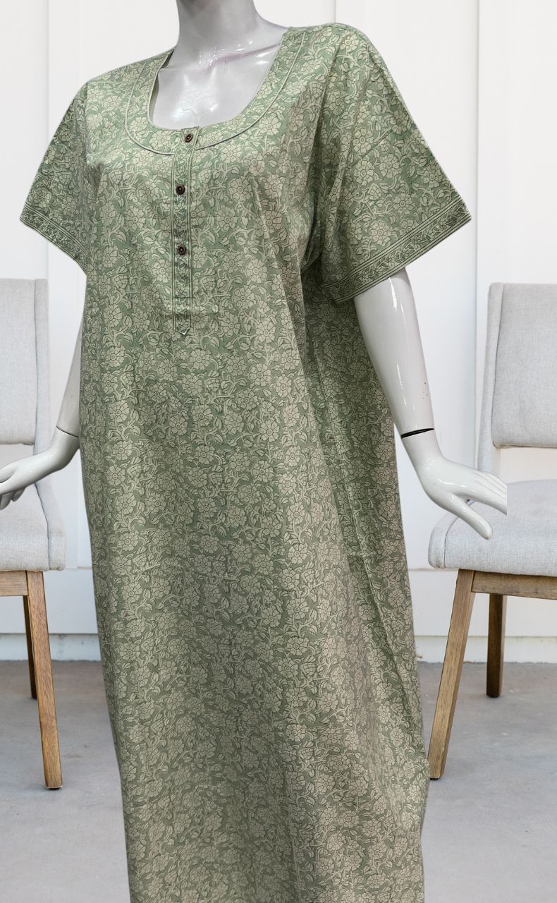 Pista Green Garden Pure Cotton Nighty. Pure Durable Cotton | Laces and Frills - Laces and Frills