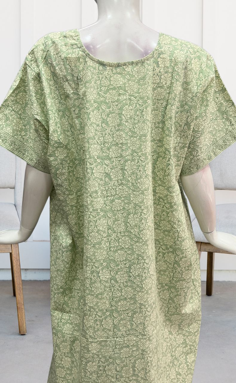 Pista Green Garden Pure Cotton Nighty. Pure Durable Cotton | Laces and Frills - Laces and Frills