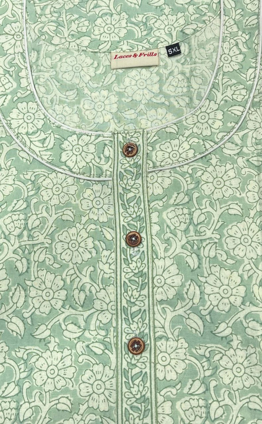 Pista Green Garden Pure Cotton Nighty. Pure Durable Cotton | Laces and Frills - Laces and Frills