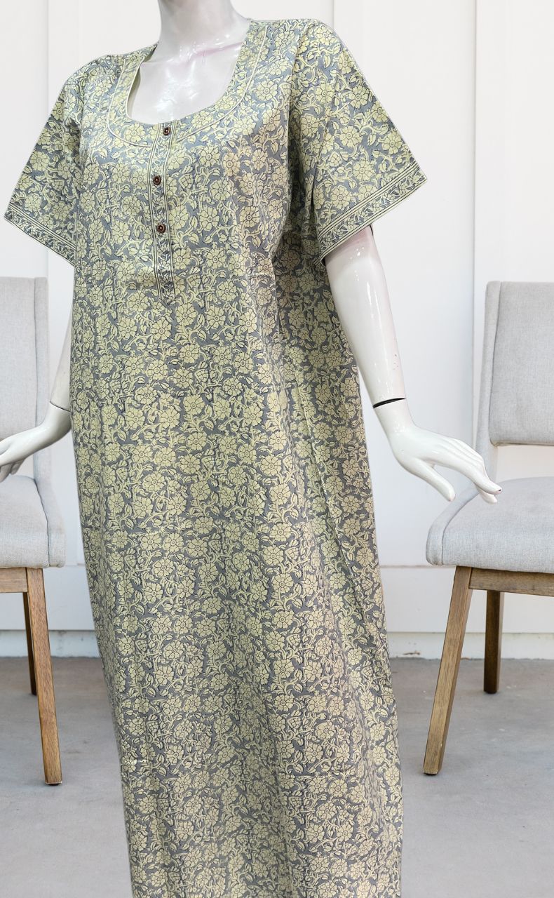 Light Blue Garden Pure Cotton Nighty. Pure Durable Cotton | Laces and Frills - Laces and Frills