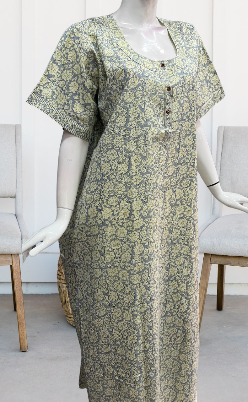 Light Blue Garden Pure Cotton Nighty. Pure Durable Cotton | Laces and Frills - Laces and Frills