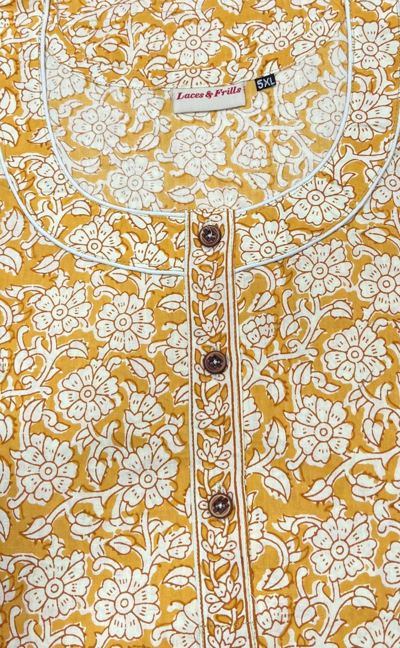 Yellow Garden Pure Cotton Nighty. Pure Durable Cotton | Laces and Frills - Laces and Frills