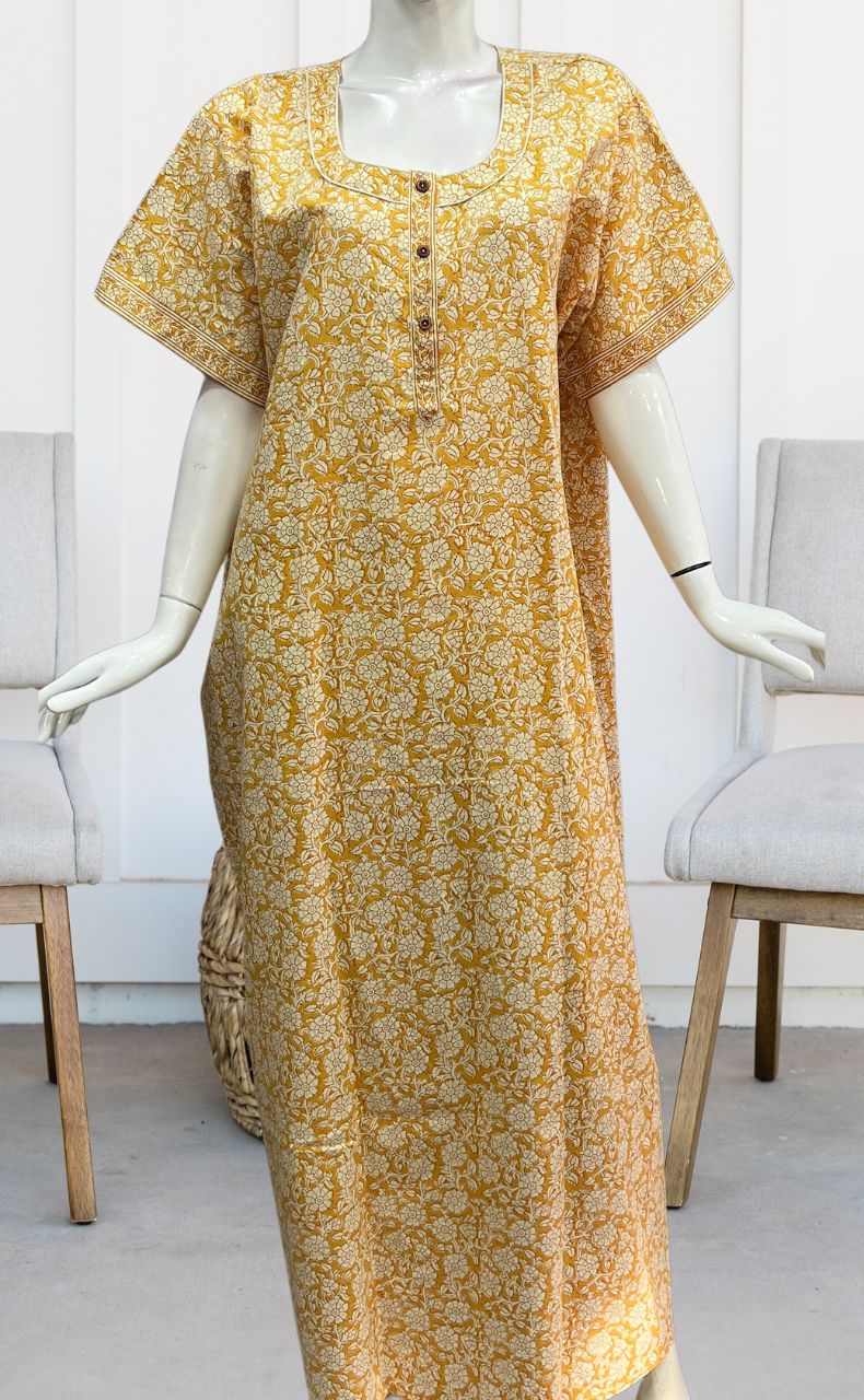 Yellow Garden Pure Cotton Nighty. Pure Durable Cotton | Laces and Frills - Laces and Frills