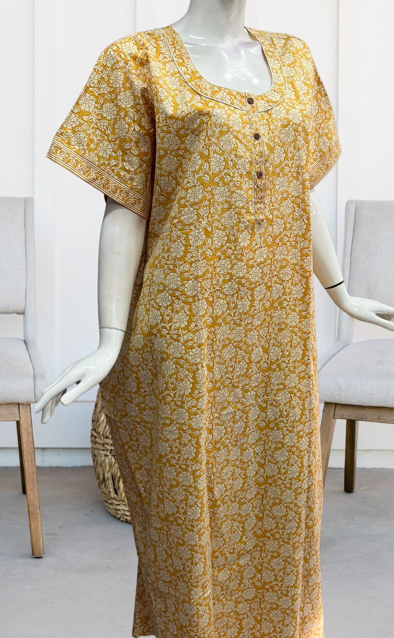 Yellow Garden Pure Cotton Nighty. Pure Durable Cotton | Laces and Frills - Laces and Frills