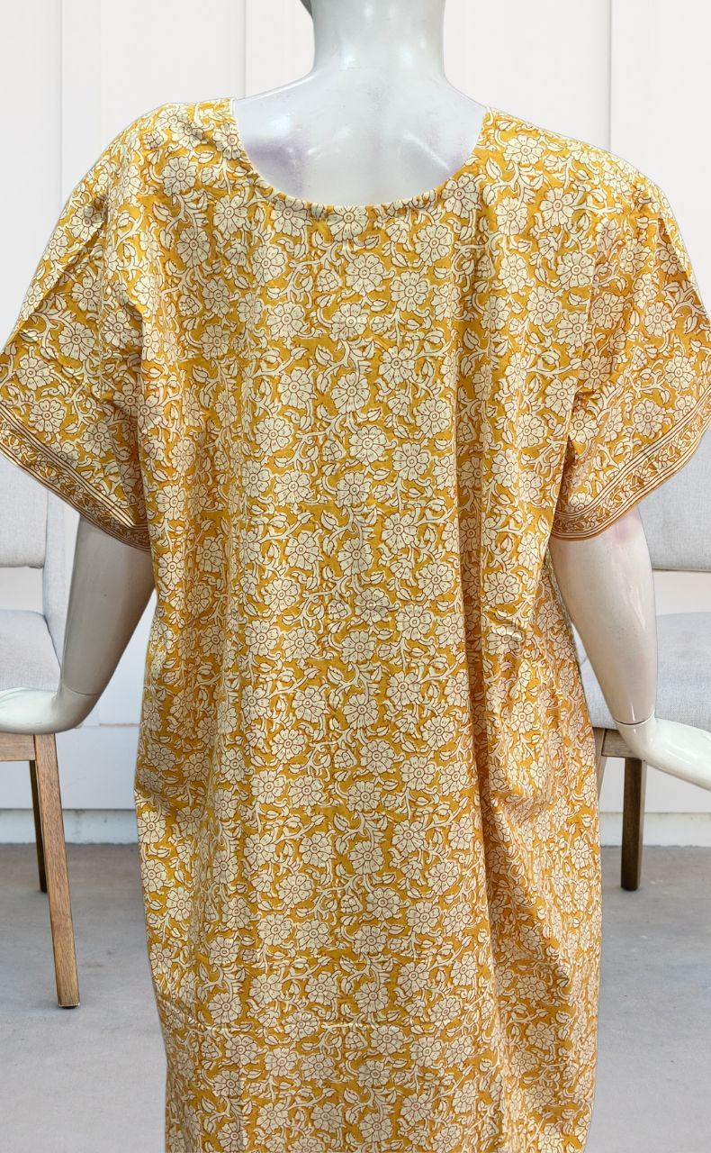 Yellow Garden Pure Cotton Nighty. Pure Durable Cotton | Laces and Frills - Laces and Frills