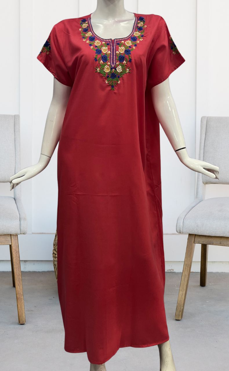 Peach Embroidery Soft Cotton Nighty. Soft Breathable Fabric | Laces and Frills - Laces and Frills