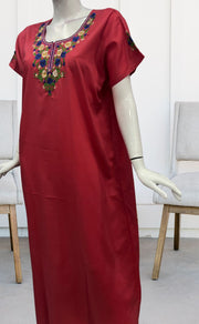 Peach Embroidery Soft Cotton Nighty. Soft Breathable Fabric | Laces and Frills - Laces and Frills