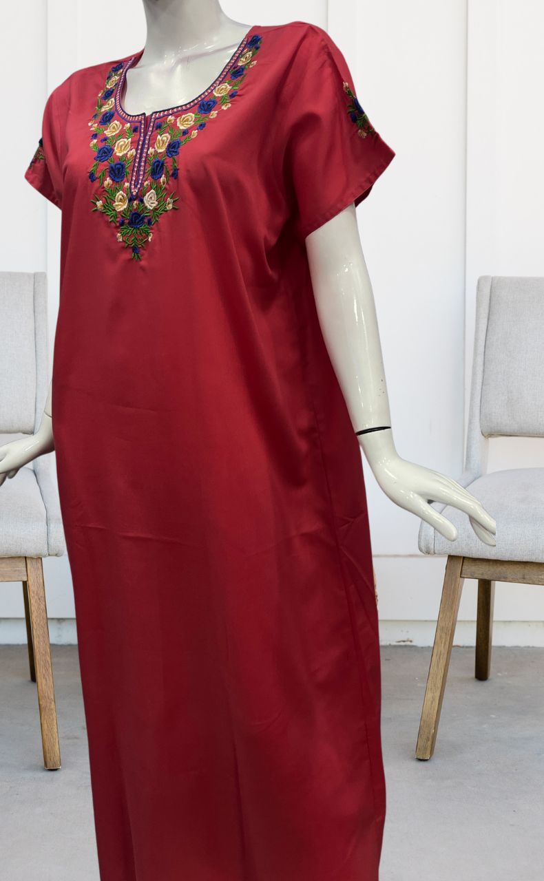 Peach Embroidery Soft Cotton Nighty. Soft Breathable Fabric | Laces and Frills - Laces and Frills