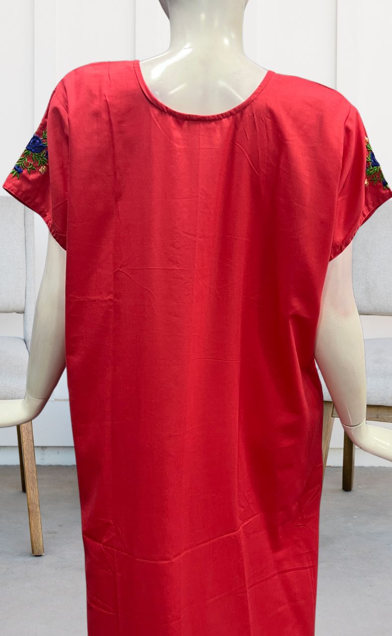 Peach Embroidery Soft Cotton Nighty. Soft Breathable Fabric | Laces and Frills - Laces and Frills