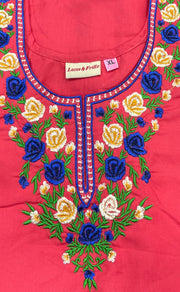 Peach Embroidery Soft Cotton Nighty. Soft Breathable Fabric | Laces and Frills - Laces and Frills