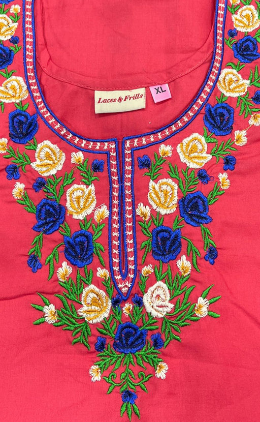 Peach Embroidery Soft Cotton Nighty. Soft Breathable Fabric | Laces and Frills - Laces and Frills