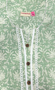 Pista Green Garden Sleeveless Pure Cotton Nighty. Pure Durable Cotton | Laces and Frills - Laces and Frills