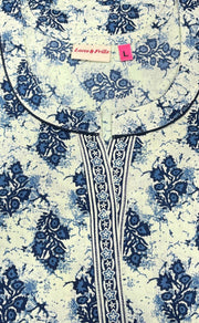 Off White/Blue Floral Sleeveless Pure Cotton Nighty. Pure Durable Cotton | Laces and Frills - Laces and Frills