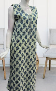 Off White/Blue Floral Sleeveless Pure Cotton Nighty. Pure Durable Cotton | Laces and Frills - Laces and Frills